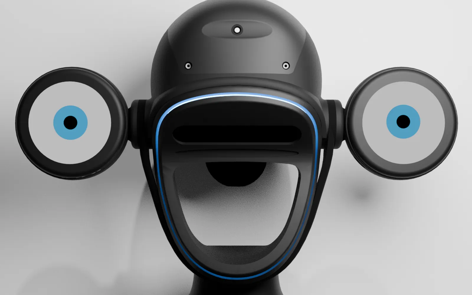 Render of the helmet with both eye displays on the bust